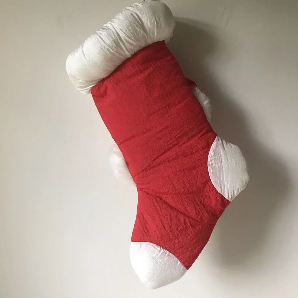 Plush red stocking‎ white cat Christmas kitty Santa hat 17”